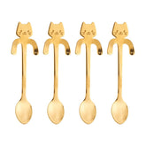 Jogo 4 Colheres para Chá em Aço Inox Cat Dourado - Ela Decora